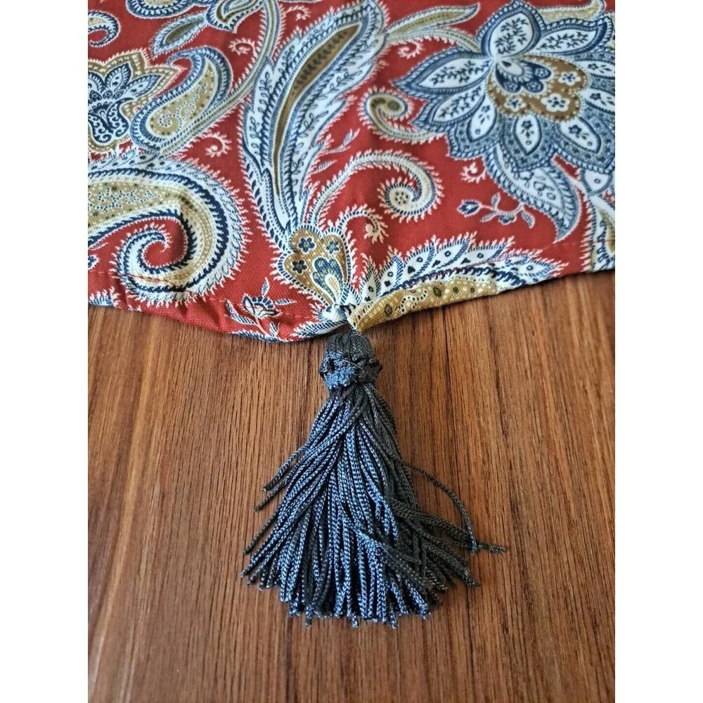 Traditions By Waverly Ascot Valance Red Gold Paisley Blue Tassel Modern 51x22